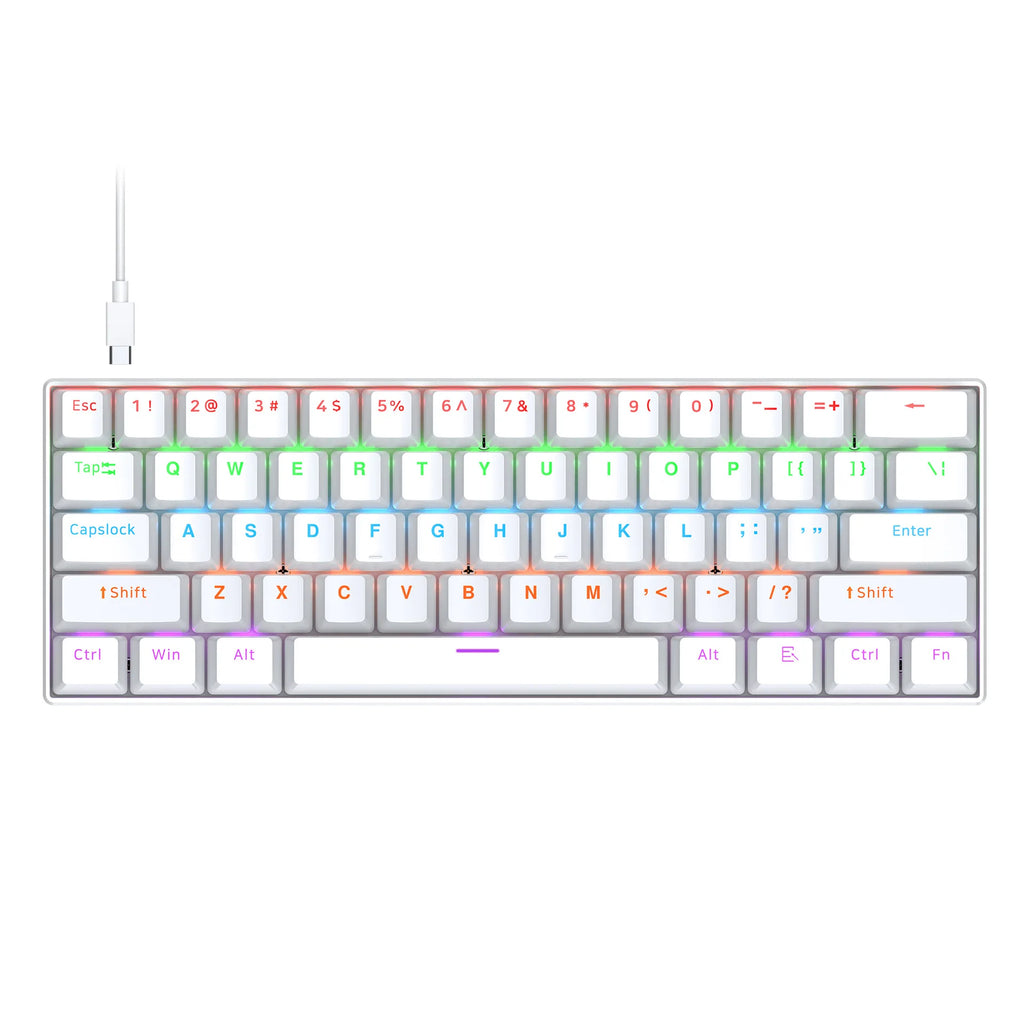 T-WOLF T60 Mechanical Laptop Keyboard RGB Gaming 61-Key Split-Color Arabic/Russian Layout Mini with USB Blue Switches