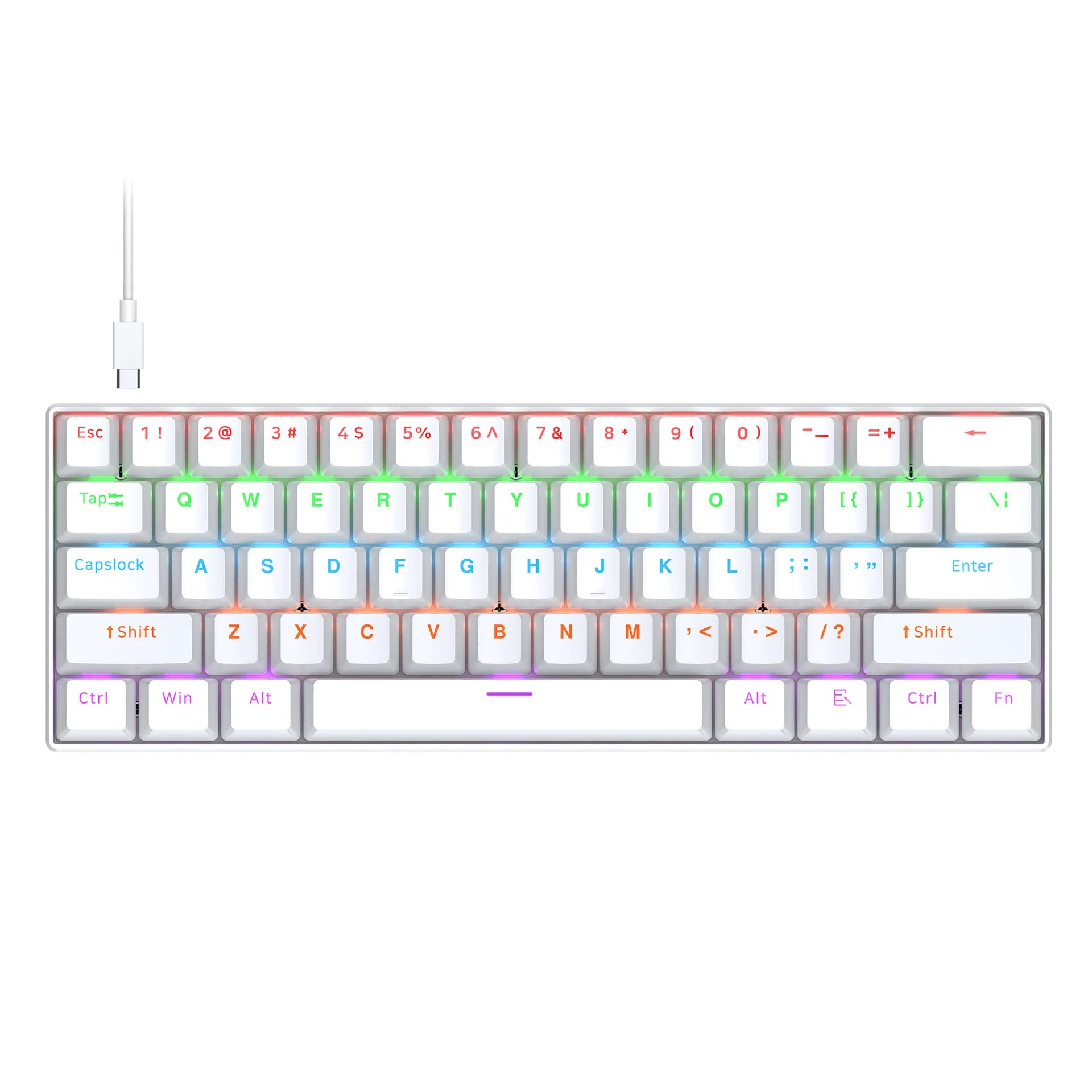 T-WOLF T60 Mechanical Laptop Keyboard RGB Gaming 61-Key Split-Color Arabic/Russian Layout Mini with USB Blue Switches