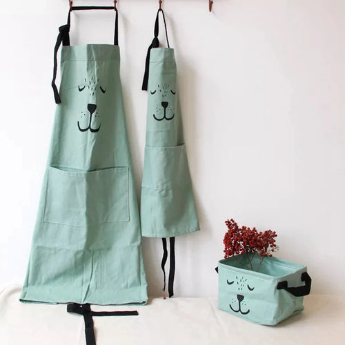 Delantales de cocina para niños y adultos con diseño de oso de dibujos animados, delantal de cocina para mujer, babero para barbacoa, repostería, clase de interés para padres e hijos, delantal para herramientas de limpieza del hogar