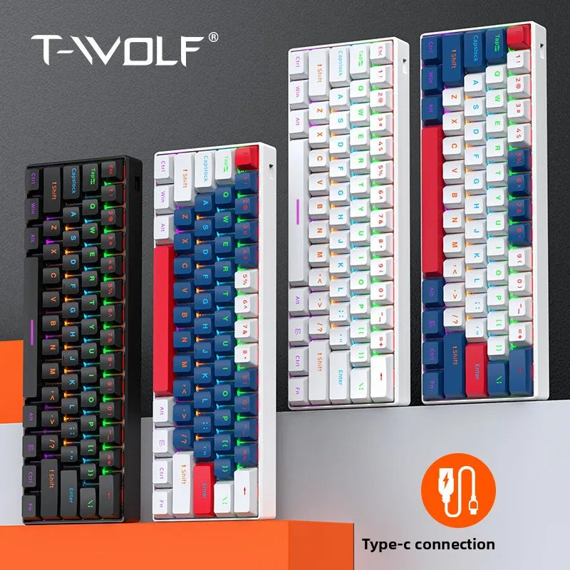 T-WOLF T60 Mechanical Laptop Keyboard RGB Gaming 61-Key Split-Color Arabic/Russian Layout Mini with USB Blue Switches