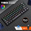 T-WOLF T60 Mechanical Laptop Keyboard RGB Gaming 61-Key Split-Color Arabic/Russian Layout Mini with USB Blue Switches