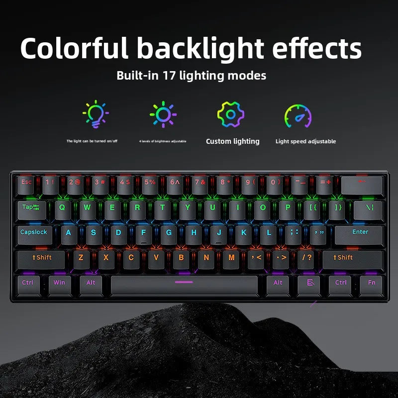 T-WOLF T60 Mechanical Laptop Keyboard RGB Gaming 61-Key Split-Color Arabic/Russian Layout Mini with USB Blue Switches