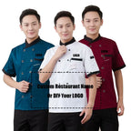 1 pcs Custom logo Chef Jacket Catering Catering Restaurant Chef Jackets Short Sleeve Unisex Shirt Free design size M-4XL