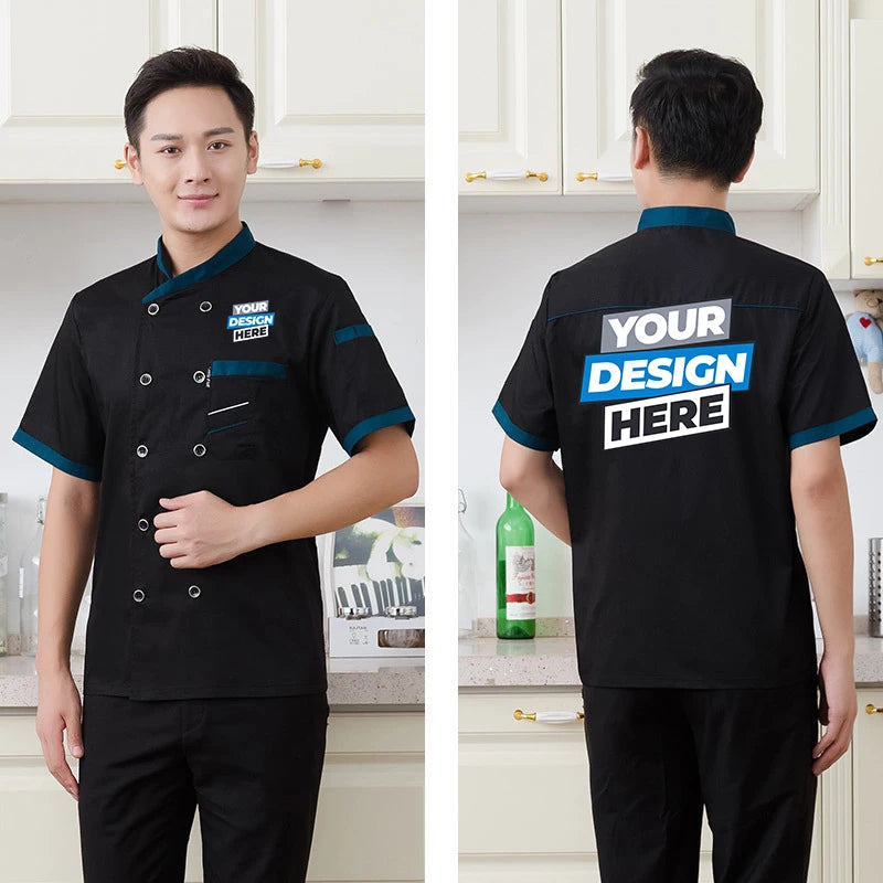 1 pcs Custom logo Chef Jacket Catering Catering Restaurant Chef Jackets Short Sleeve Unisex Shirt Free design size M-4XL
