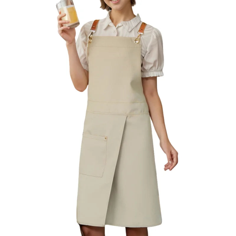 1 piece of waterproof canvas apron with pockets - split skirt design, convenient for walking, very suitable for restaurants, caf