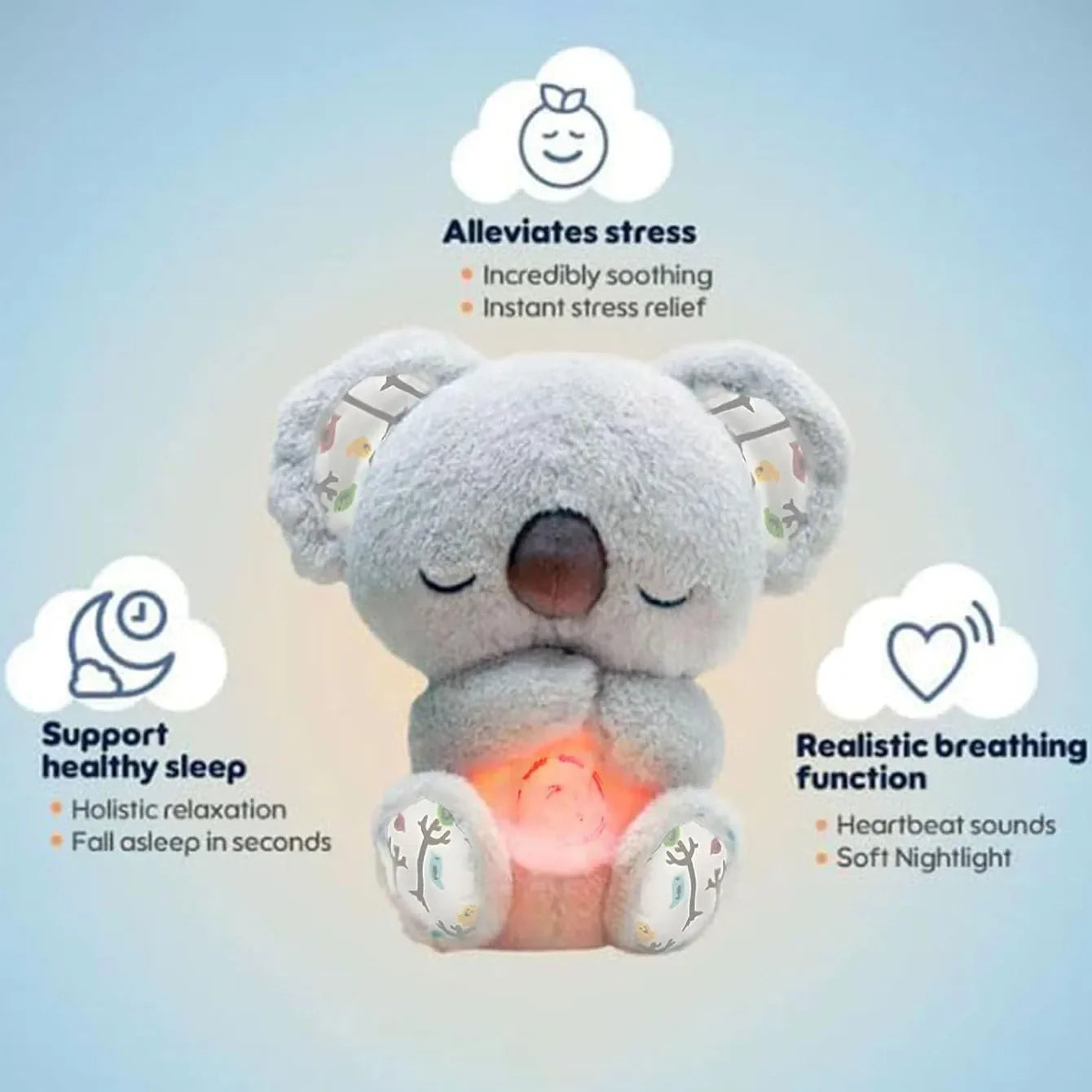 🐨 Peluche Koala con Luz, Música y Efecto de Respiración | Compañero para Dormir