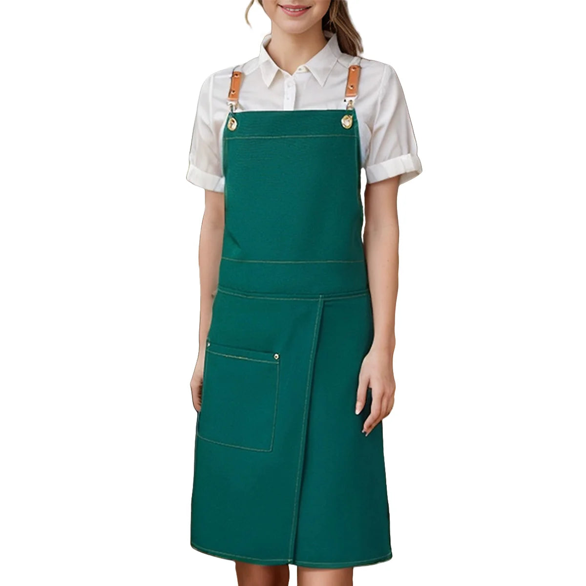 1 piece of waterproof canvas apron with pockets - split skirt design, convenient for walking, very suitable for restaurants, caf