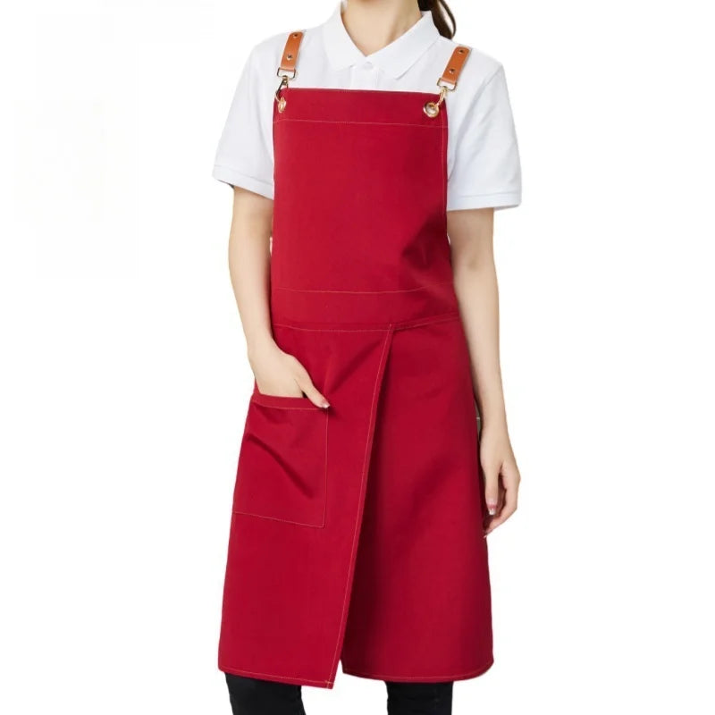 1 piece of waterproof canvas apron with pockets - split skirt design, convenient for walking, very suitable for restaurants, caf