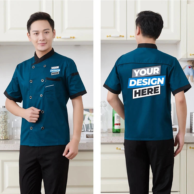 1 pcs Custom logo Chef Jacket Catering Catering Restaurant Chef Jackets Short Sleeve Unisex Shirt Free design size M-4XL