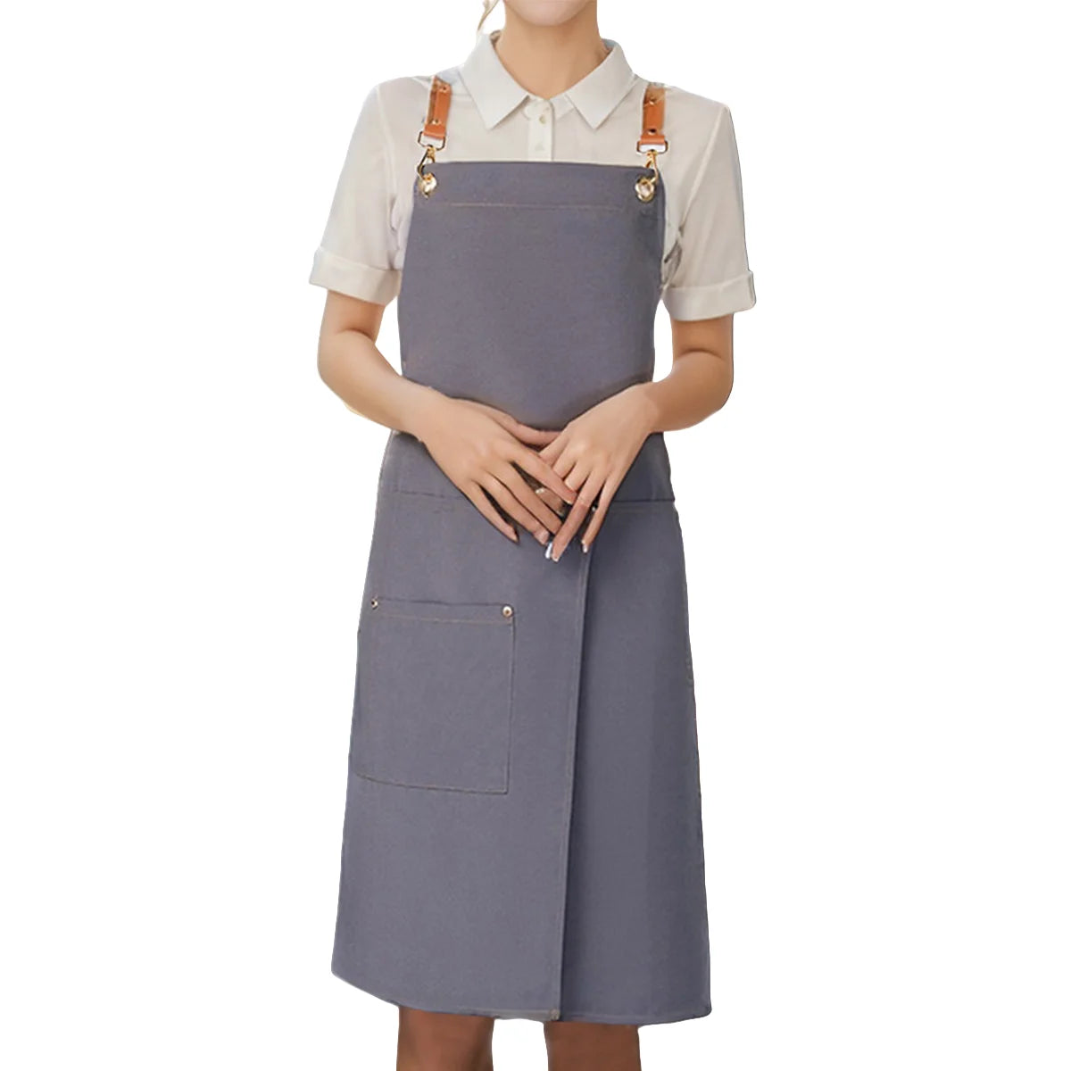 1 piece of waterproof canvas apron with pockets - split skirt design, convenient for walking, very suitable for restaurants, caf