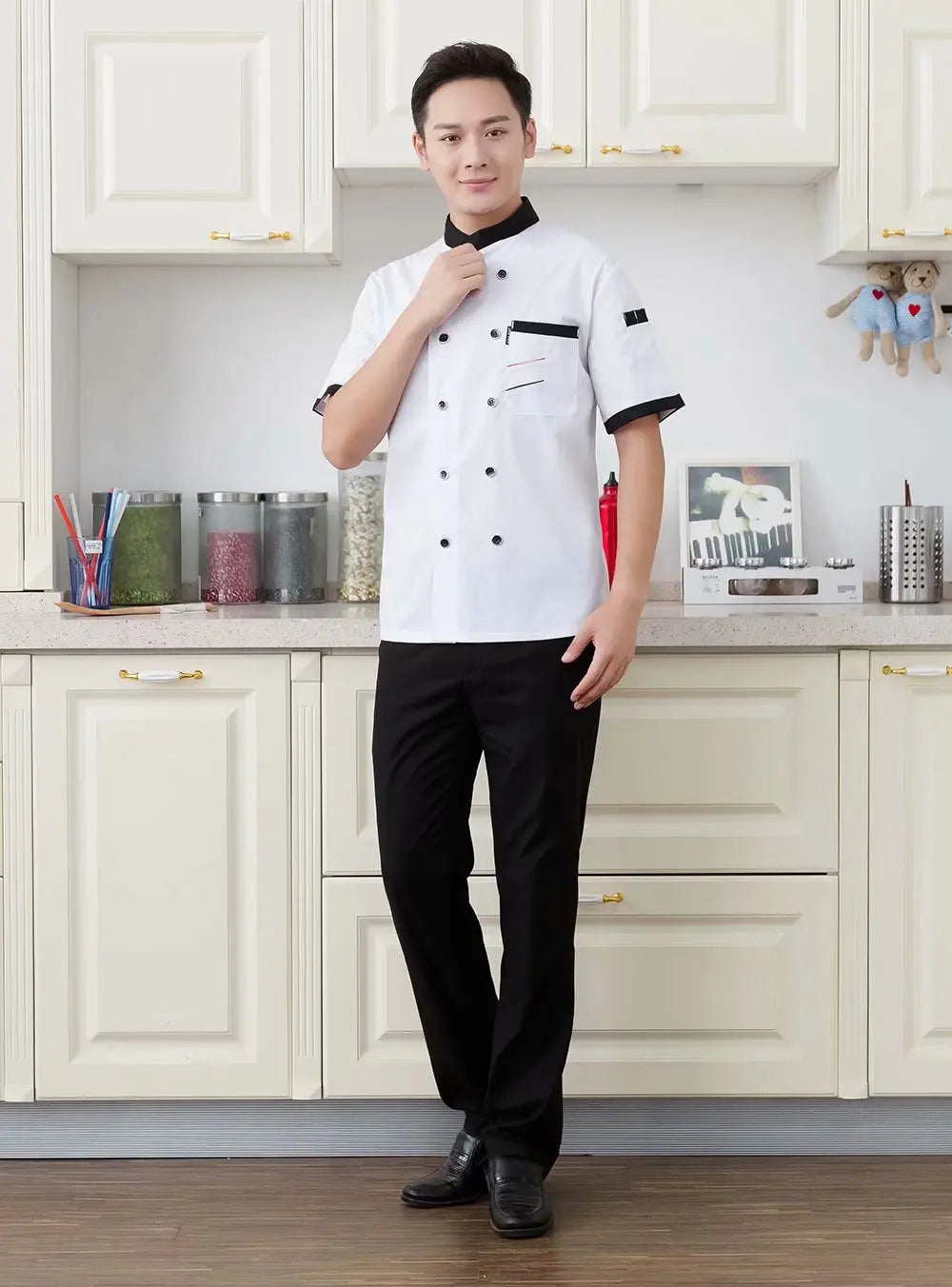 1 pcs Custom logo Chef Jacket Catering Catering Restaurant Chef Jackets Short Sleeve Unisex Shirt Free design size M-4XL