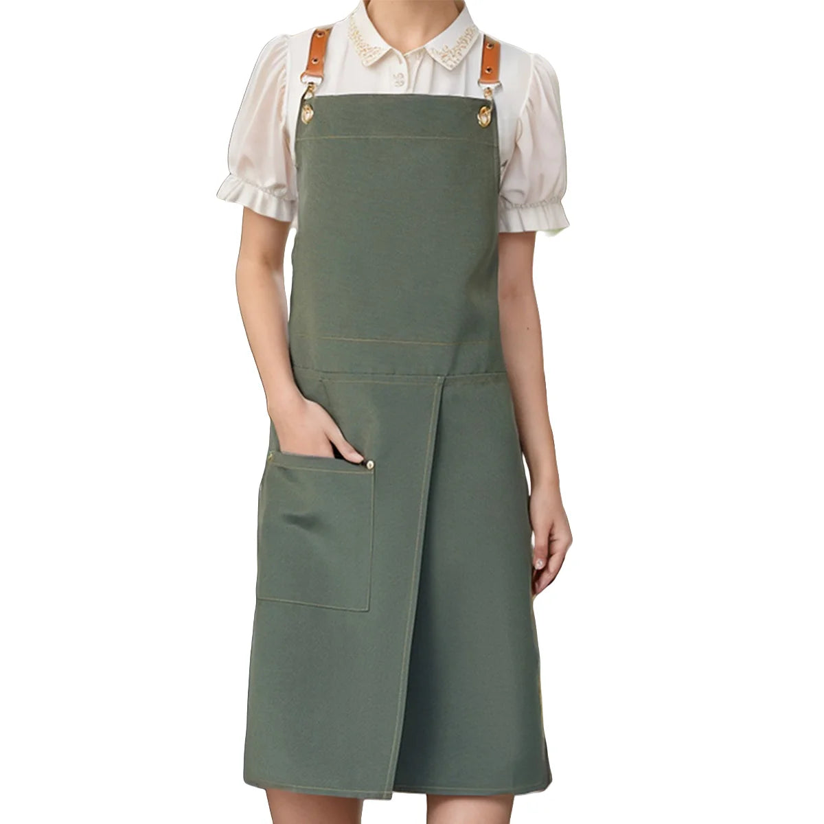 1 piece of waterproof canvas apron with pockets - split skirt design, convenient for walking, very suitable for restaurants, caf