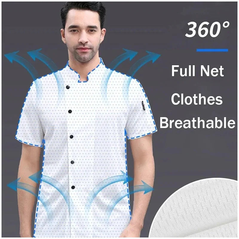 Nueva chaqueta de chef de malla transpirable 360° para hombre y mujer