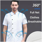 Nueva chaqueta de chef de malla transpirable 360° para hombre y mujer
