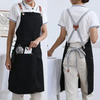 1 piece of waterproof canvas apron with pockets - split skirt design, convenient for walking, very suitable for restaurants, caf