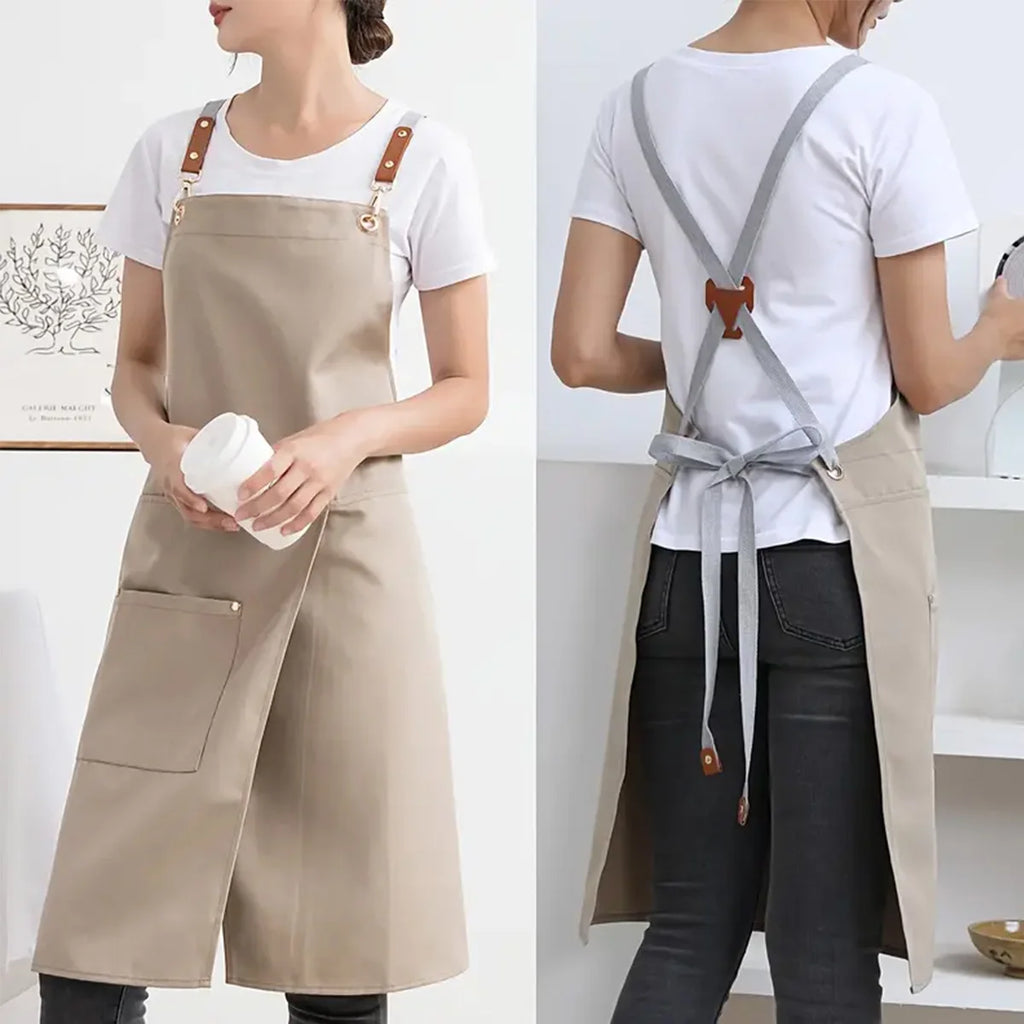 1 piece of waterproof canvas apron with pockets - split skirt design, convenient for walking, very suitable for restaurants, caf